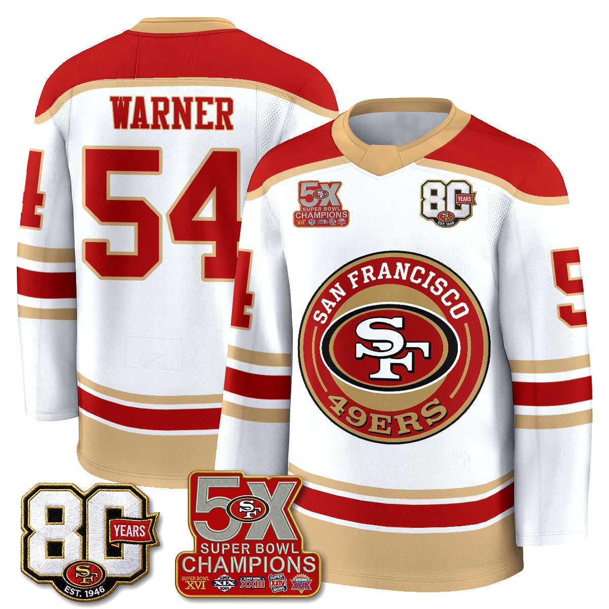 San Francisco 49ers 4X Champs Hockey Jersey - Stitched