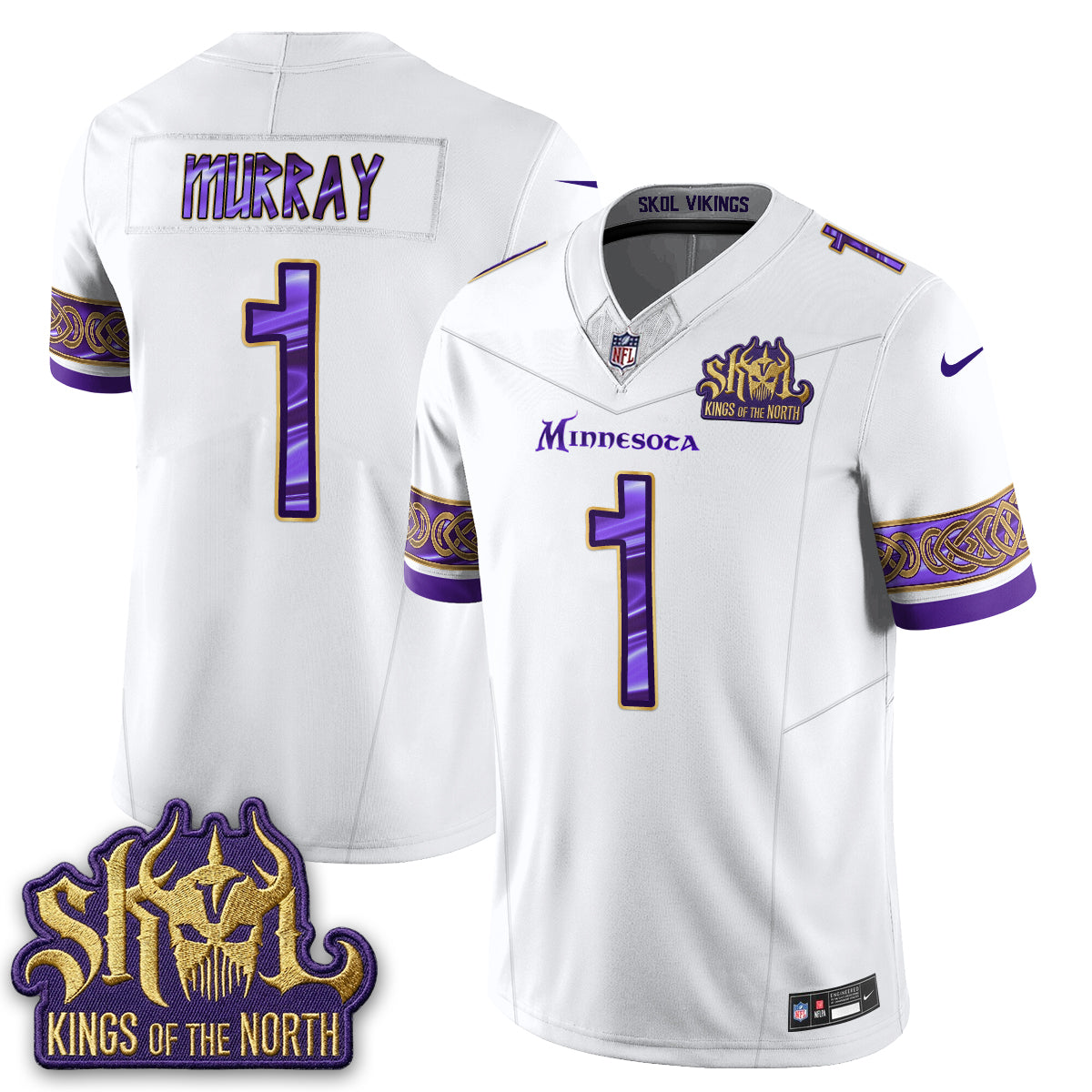 MIN Fangear Edition Warrior Skol Patch Vikings Font Vapor Jersey - Stitched