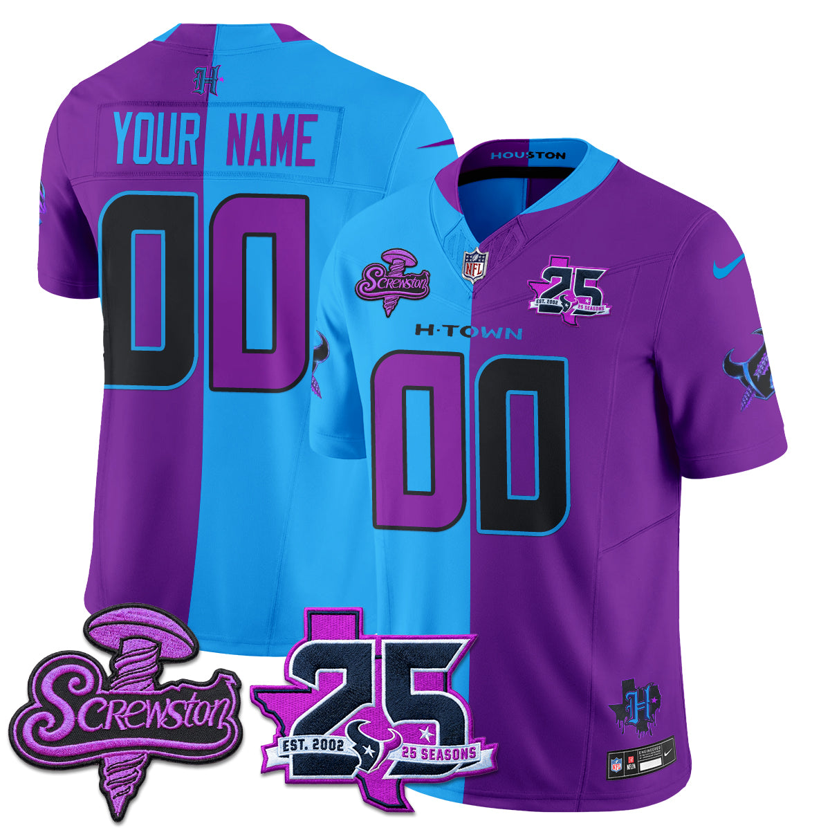 Houston Texans DJ Screw Split Vapor Custom Jersey - Stitched