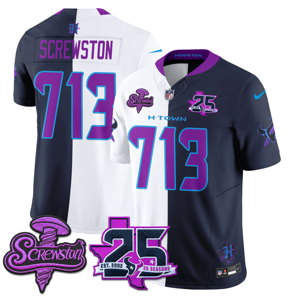 Houston Texans DJ Screw Split Vapor Jersey - Stitched