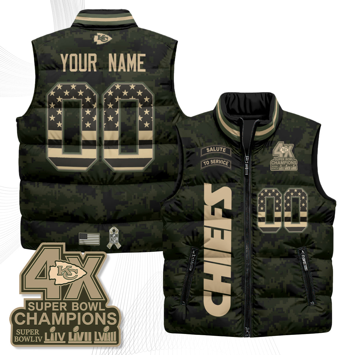 KC 2026 Salute to Service Custom Puffer Vest - Printed