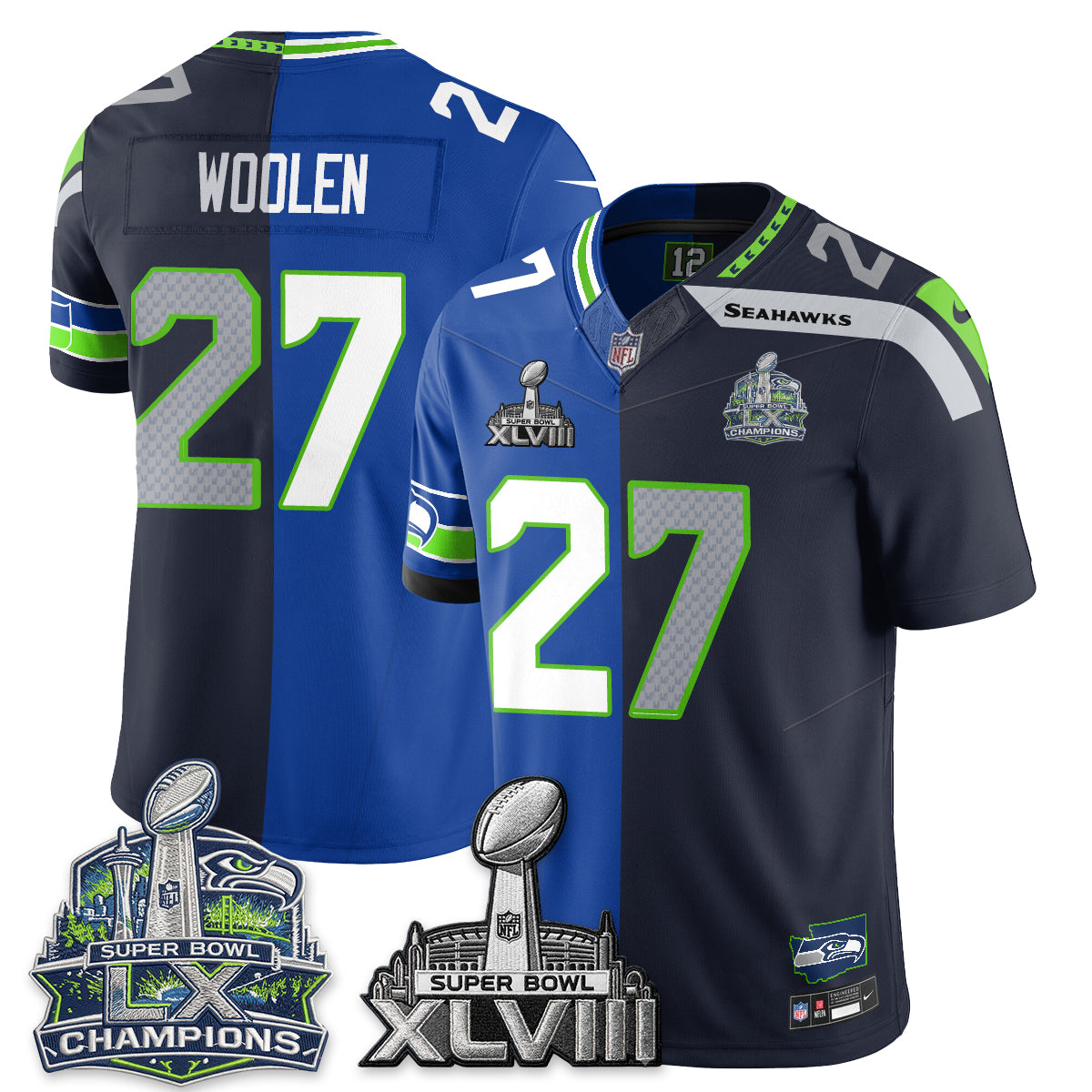 Seattle Seahawks S.Bowl Champs Split Edition Vapor Jersey - Stitch