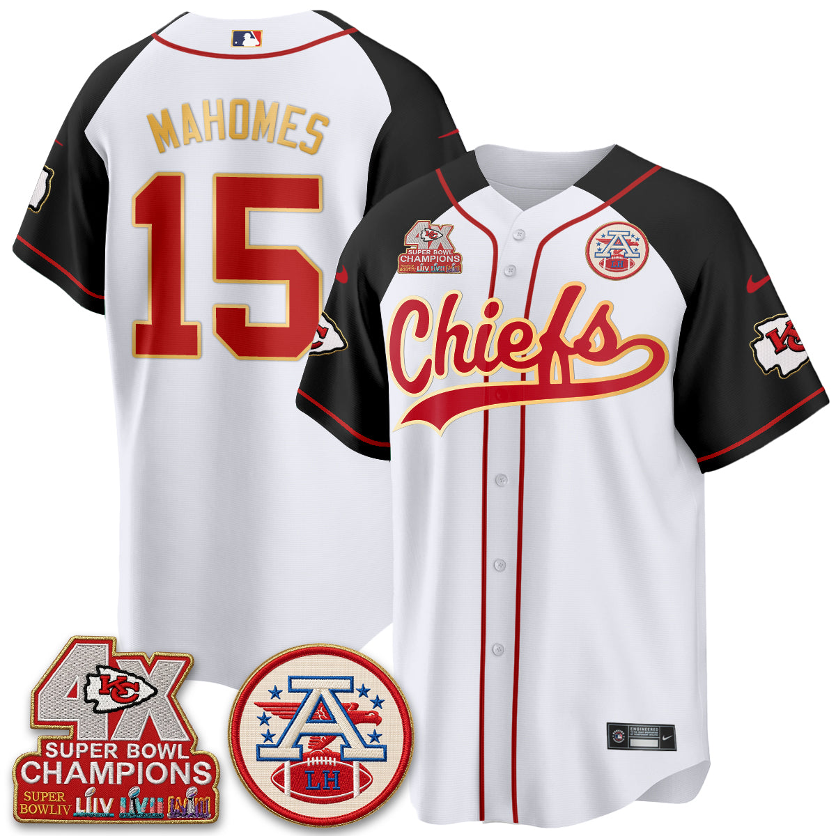 Kansas City Chiefs 4X Champs Gold Trim Edition Vapor Baseball Jersey - Stitched
