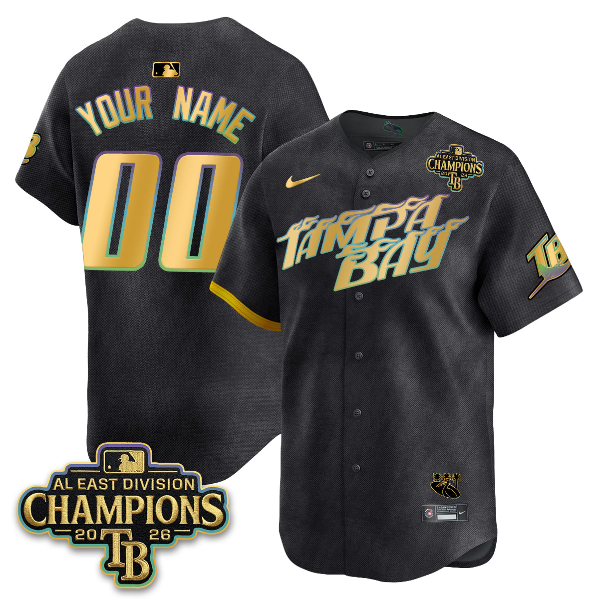 TB 2026 AL East Champs Gold Edition Custom Vapor Jersey - Stitched