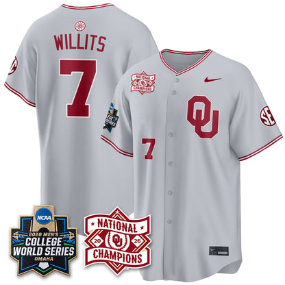 Oklahoma Sooners Nike 2026 NCAA Baseball Men's College World Series Champions Vapor Jersey - Stitched