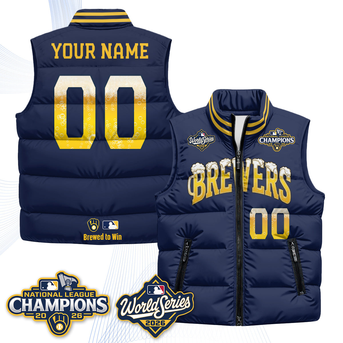 MIL "Pitcher & Pint" 2026 NL Champions Custom Puffer Vest - Printed