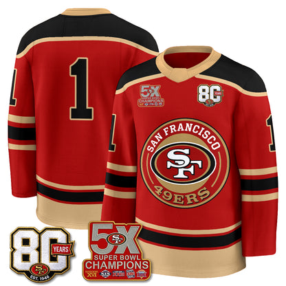 San Francisco 49ers 4X Champs Hockey Jersey - Stitched