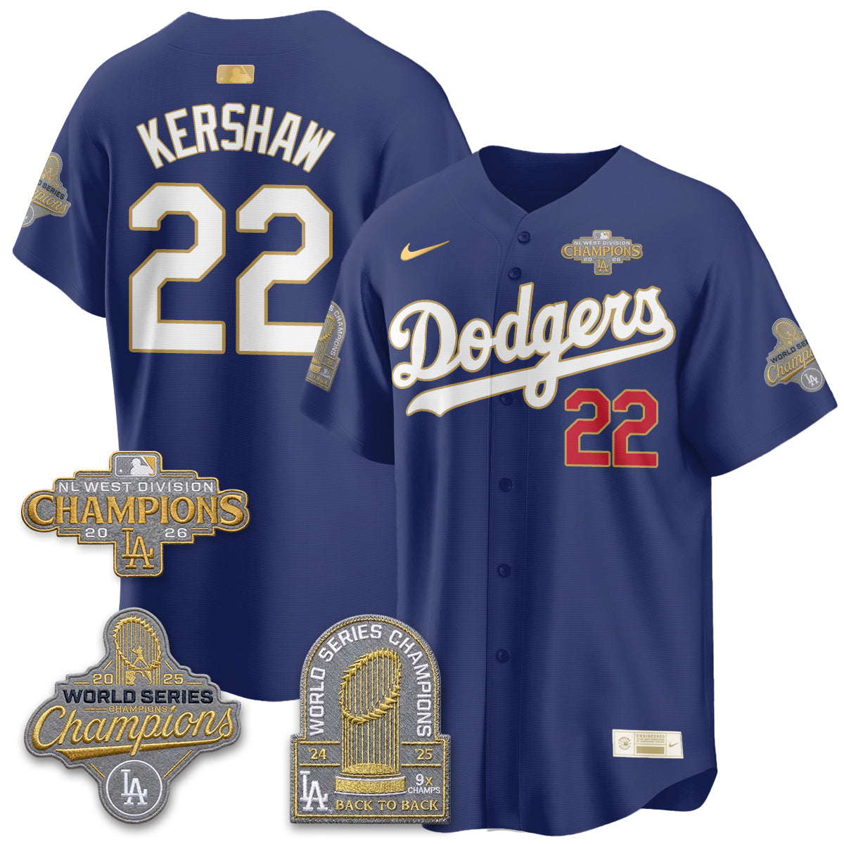 Los Angeles Dodgers 2026 NL West Champs Gold Vapor Jersey- Stitched
