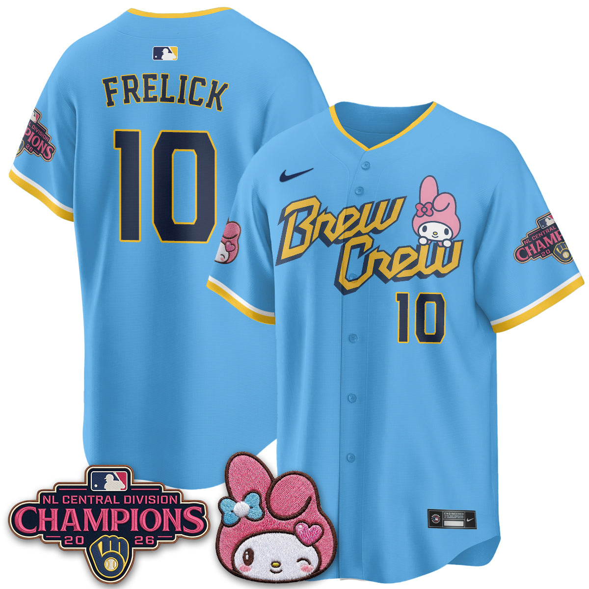 Milwaukee Brewers NL Central Champs x Pink Sanrio Friend  Vapor Jersey - Stitched
