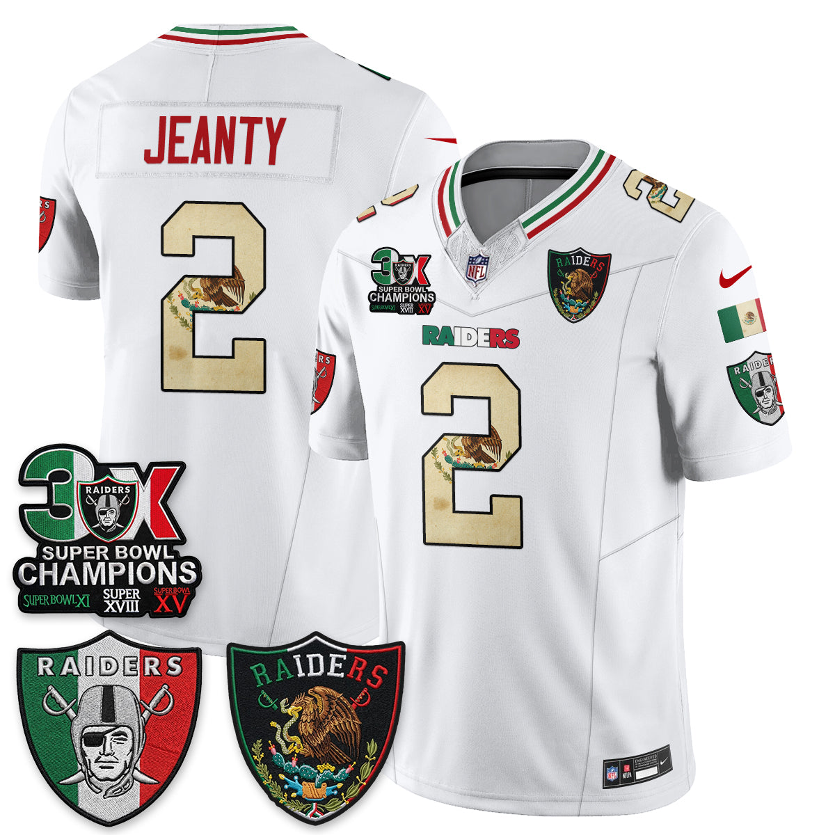 Las Vegas Raiders 3X Champs Mexico Edition Vapor Jersey - Stitched