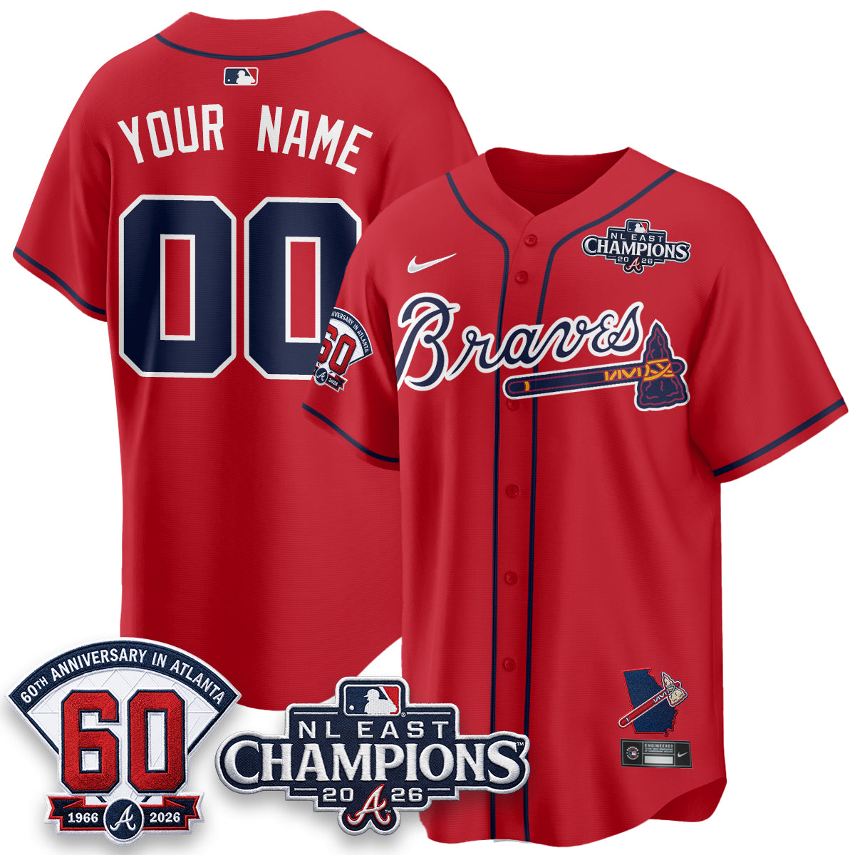 Atlanta Braves 2026 NL East Champs Vapor Custom Jersey - Stitched
