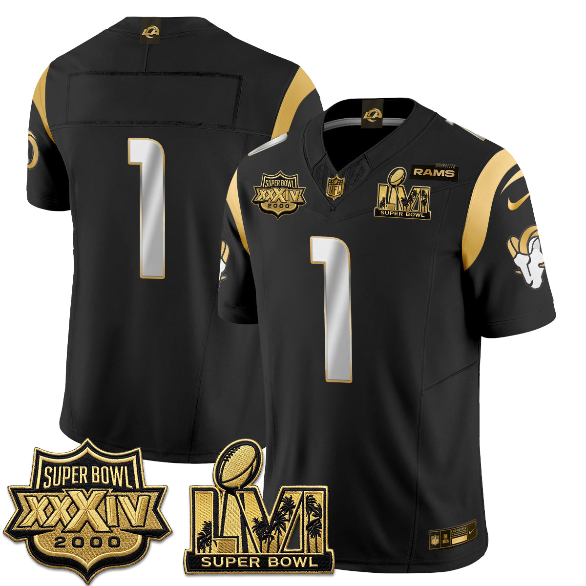 LAR SBowl Champs Gold Vapor Jersey - Stitched