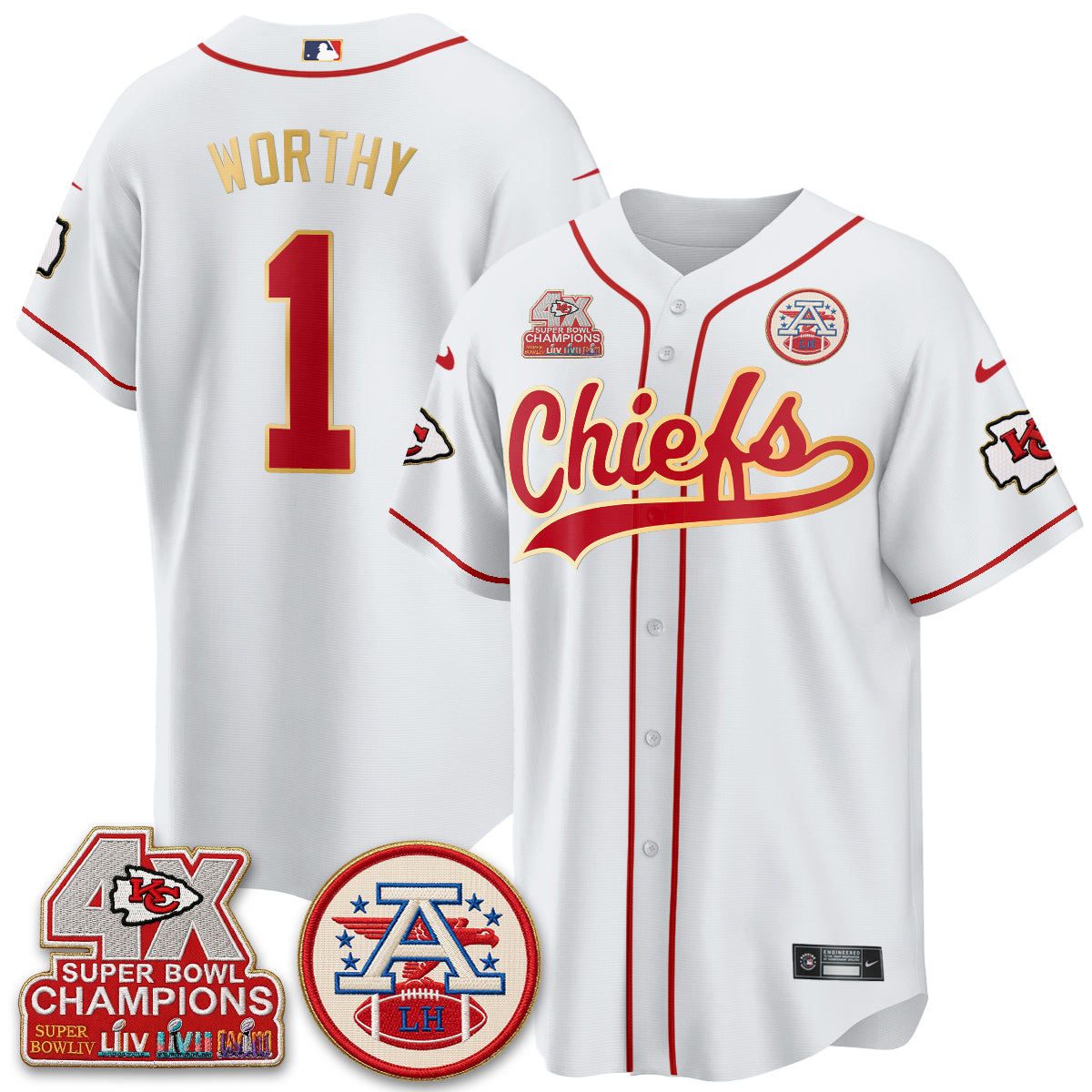 Kansas City Chiefs 4X Champs Gold Trim Edition Vapor Baseball Jersey - Stitched