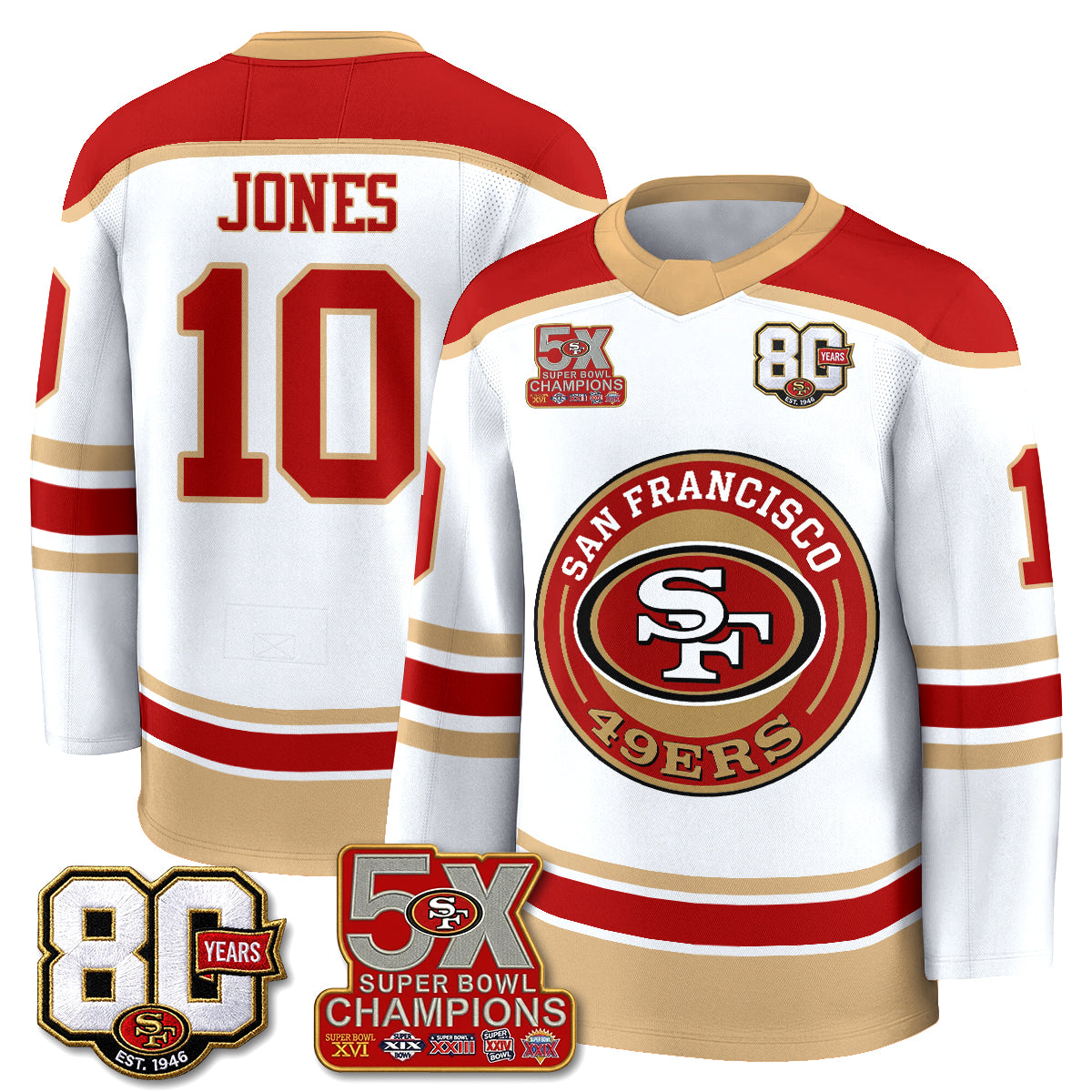 San Francisco 49ers 4X Champs Hockey Jersey - Stitched