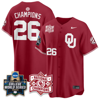 Oklahoma Sooners Nike 2026 NCAA Baseball Men's College World Series Champions Vapor Jersey - Stitched