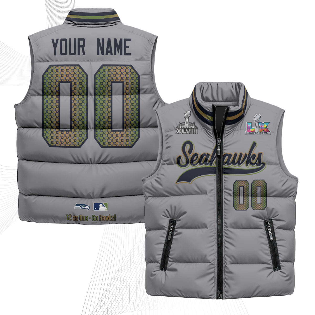Seattle Seahawks S.Bowl Champs Custom Puffer Vest - Printed