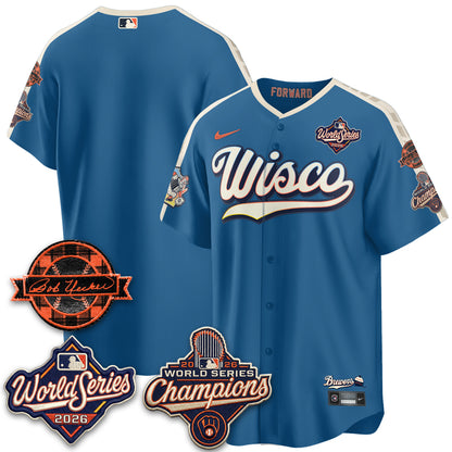 Milwaukee Brewers 2026 WS Champions - Bob Uecker Patch Vapor Jersey - Stitched
