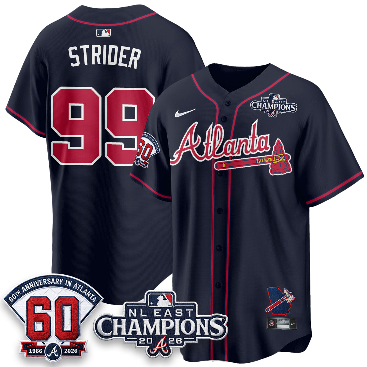 Atlanta Braves 2026 NL East Champs Vapor Jersey - Stitched