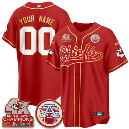 Kansas City Chiefs 4X Champs Gold Trim Edition Vapor Custom Baseball Jersey - Stitched