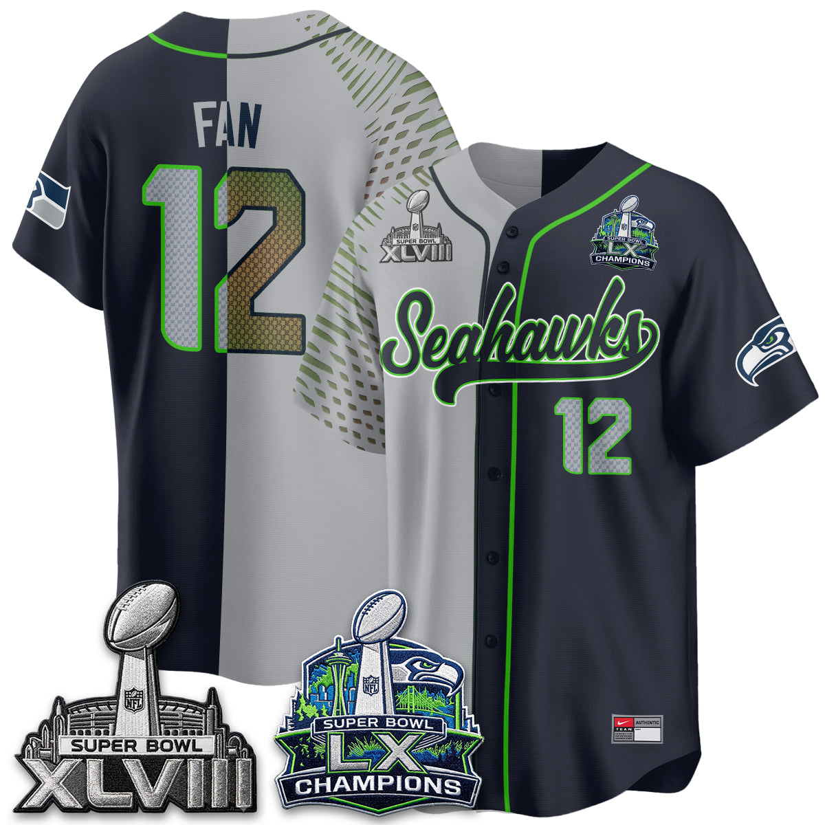 Seattle Seahawks S.Bowl Champs Split Baseball Vapor Jersey V1- Stitched