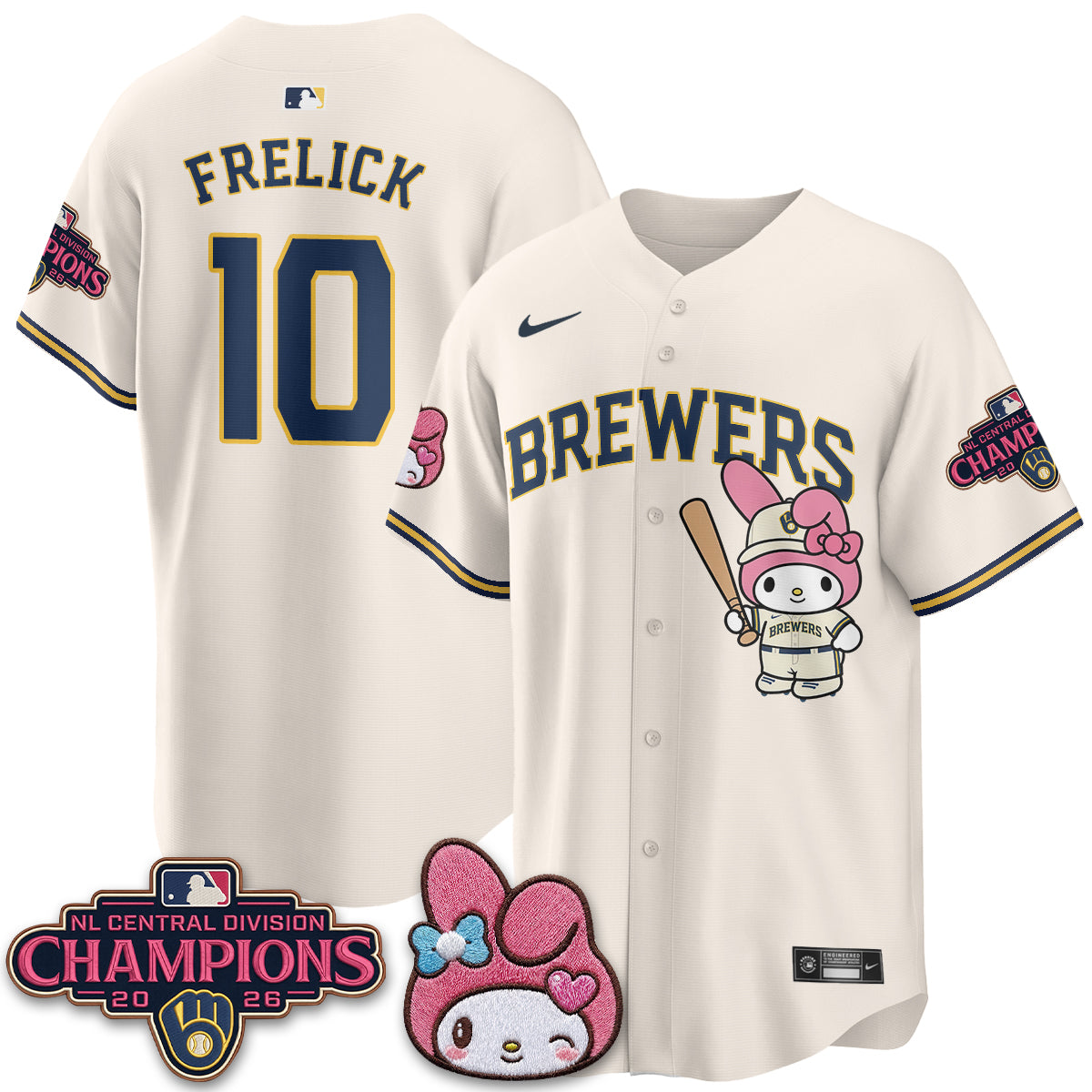 Milwaukee Brewers NL Central Champs x Pink Sanrio Friend  Vapor Jersey - Stitched