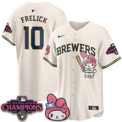 Milwaukee Brewers NL Central Champs x Pink Sanrio Friend  Vapor Jersey - Stitched