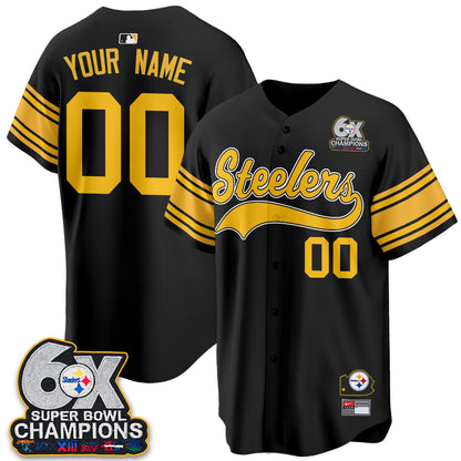 Pittsburgh Steelers 6X Champs Throwback Baseball Custom Vapor Jersey - Stitched