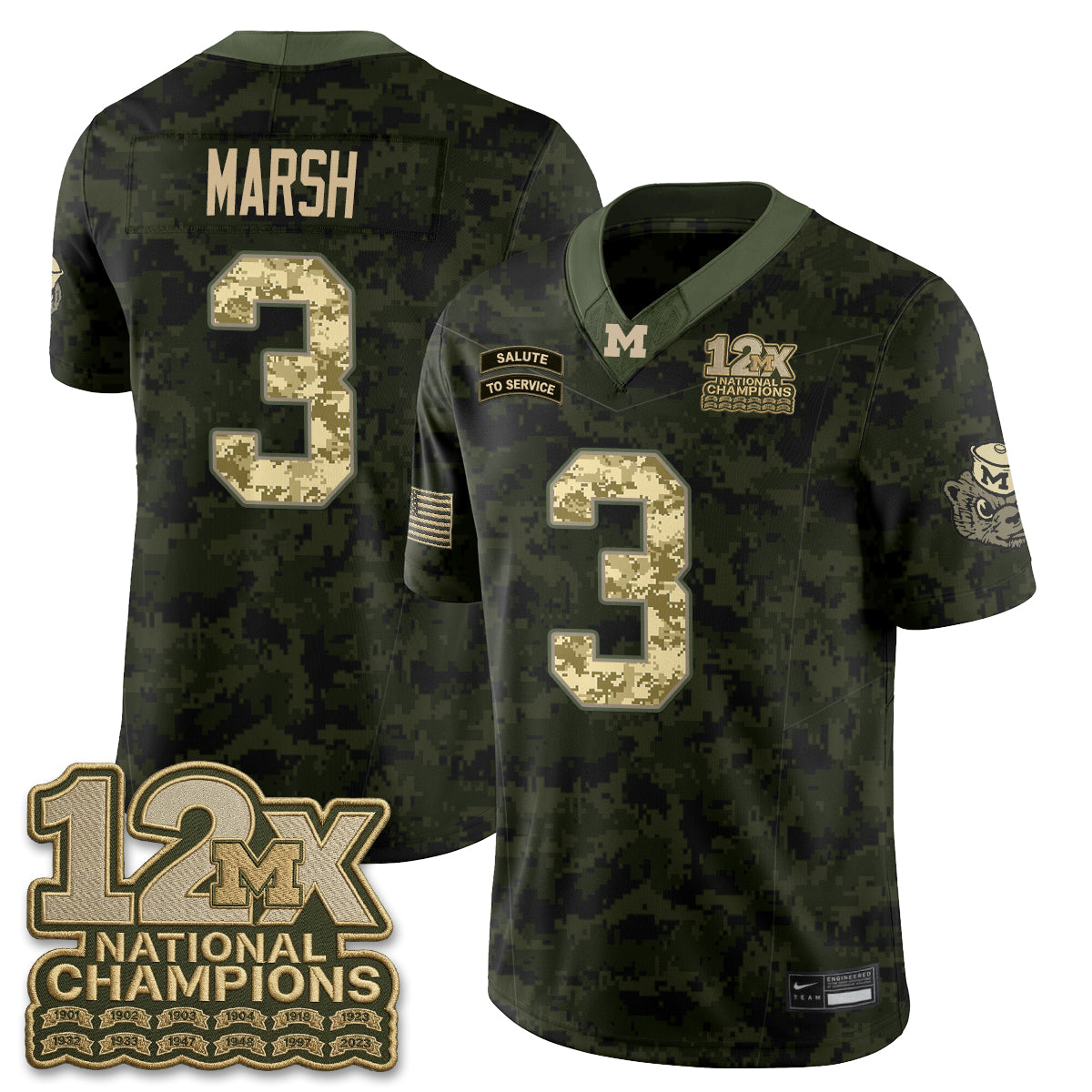 Michigan Wolverines 2026 Salute to Service Vapor Jersey - Stitched