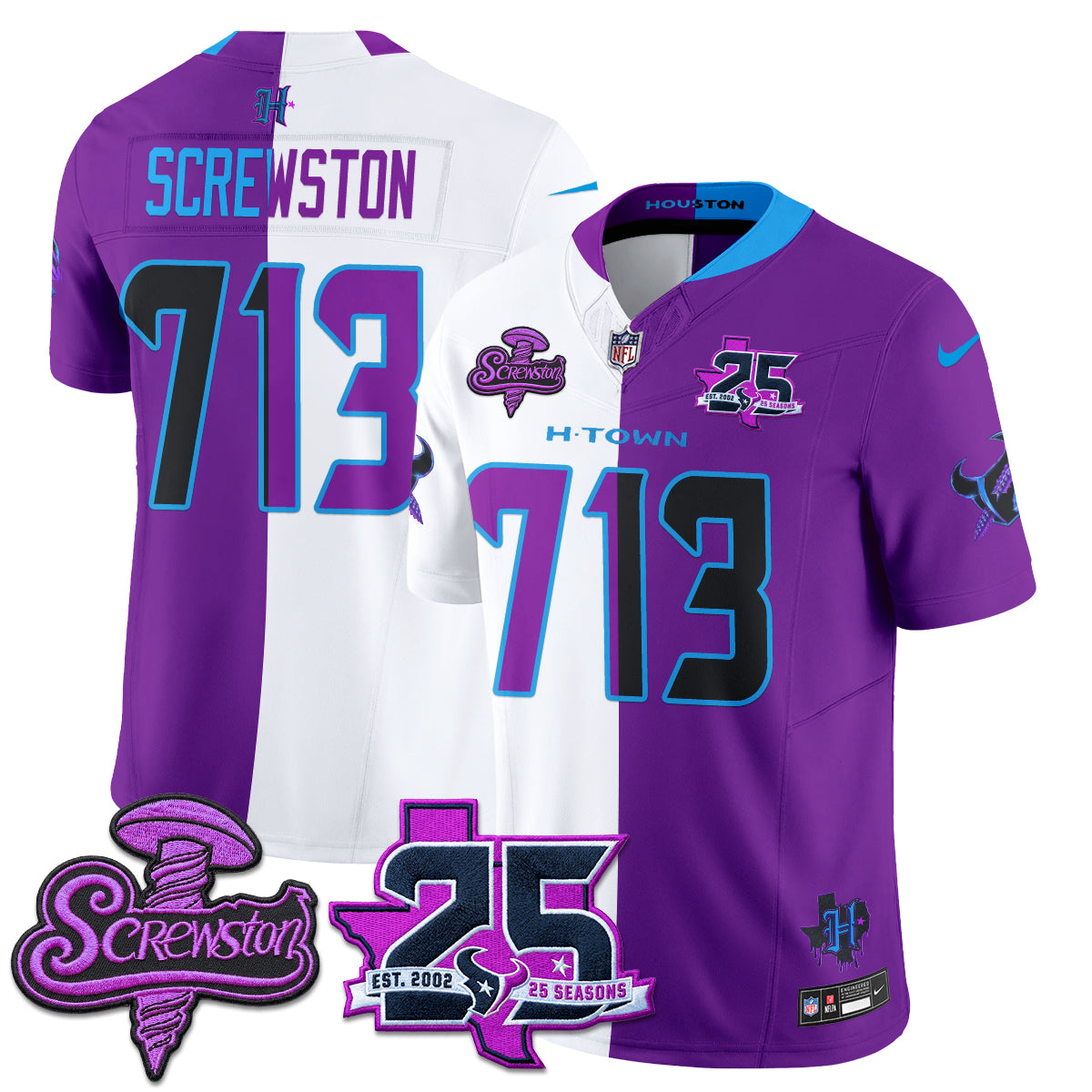 Houston Texans DJ Screw Split Vapor Jersey - Stitched