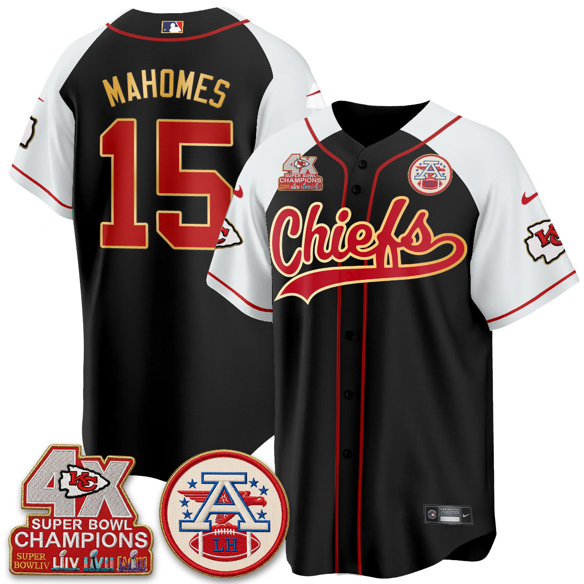 Kansas City Chiefs 4X Champs Gold Trim Edition Vapor Baseball Jersey - Stitched