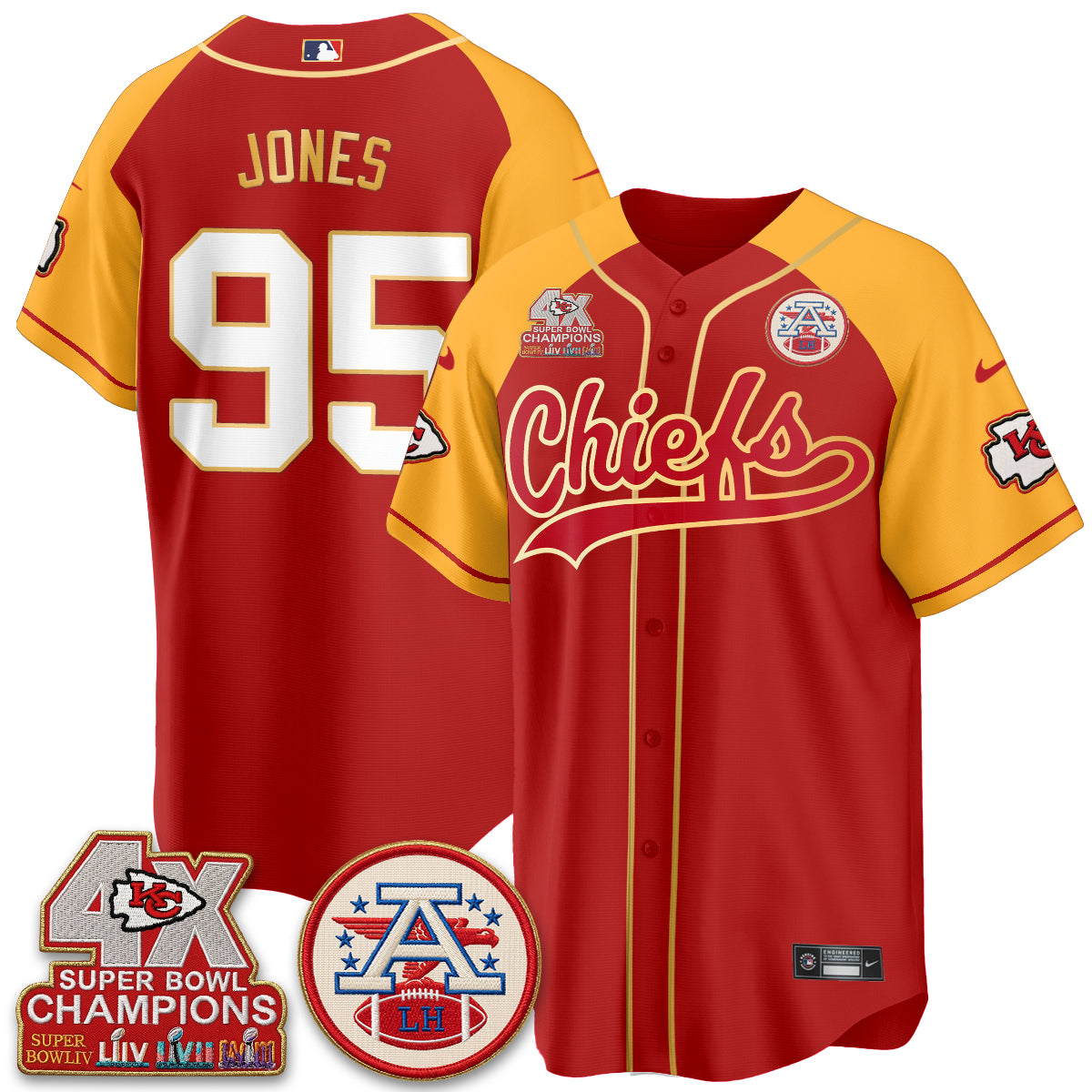 Kansas City Chiefs 4X Champs Gold Trim Edition Vapor Baseball Jersey - Stitched