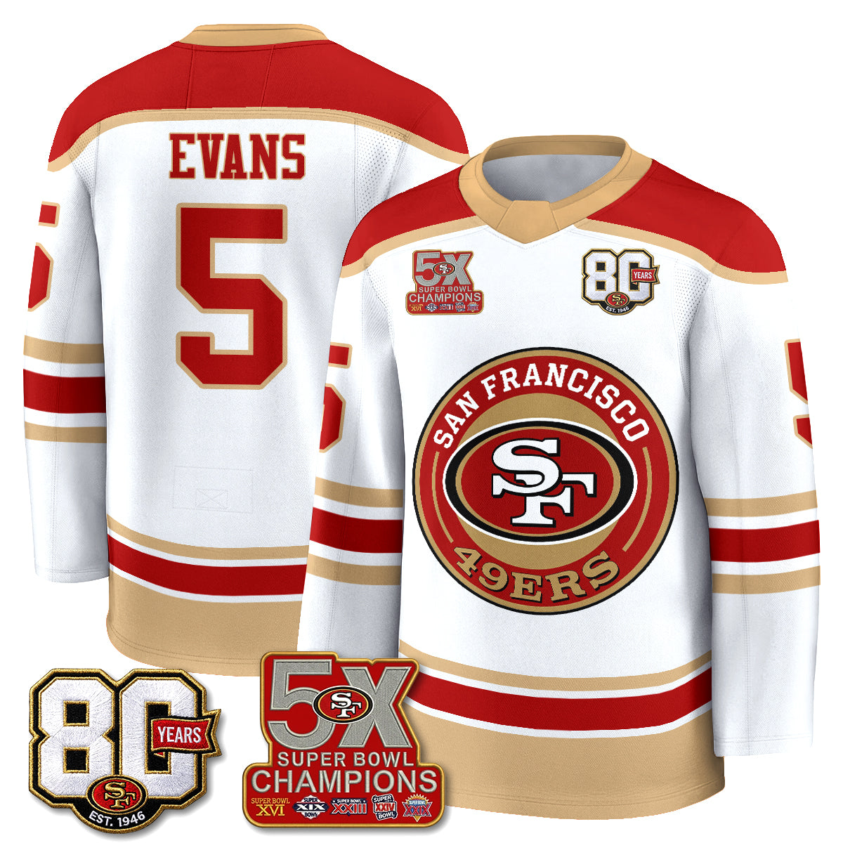 San Francisco 49ers 4X Champs Hockey Jersey - Stitched