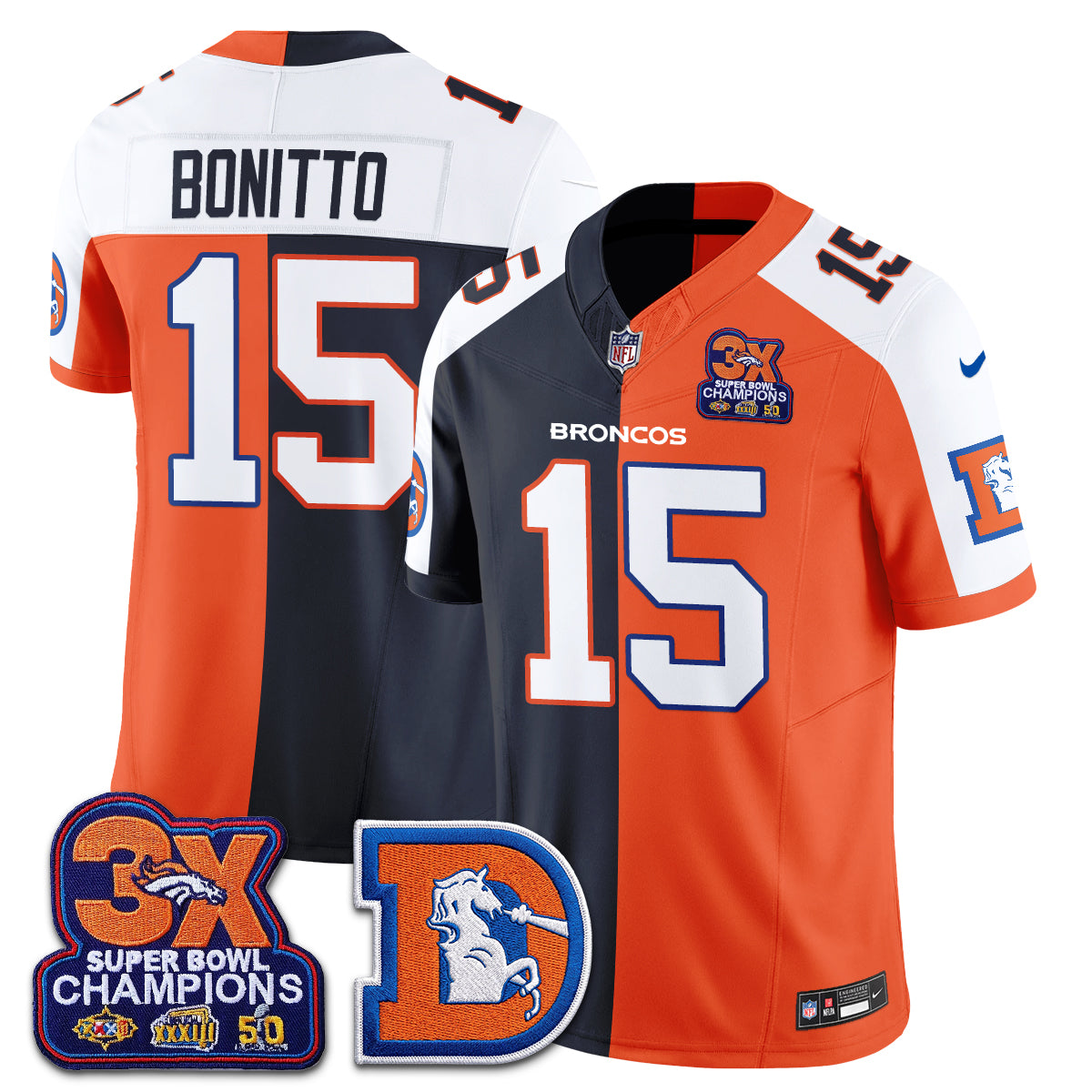Denver Broncos Throwback Split Vapor Jersey - Stitched