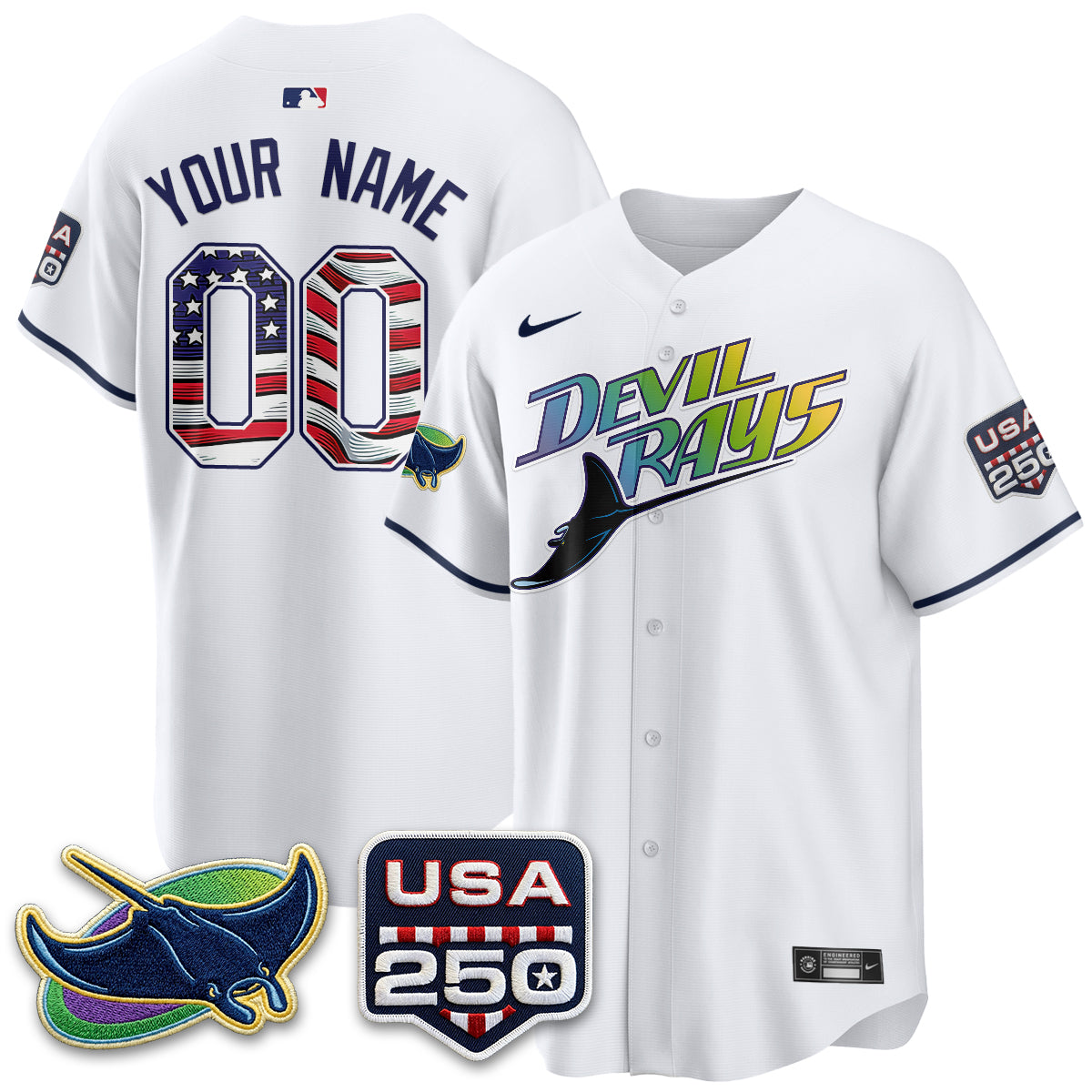 Tampa Bay Rays Independence Day USA 2026 City Connect Vapor Custom Jersey - Stitched