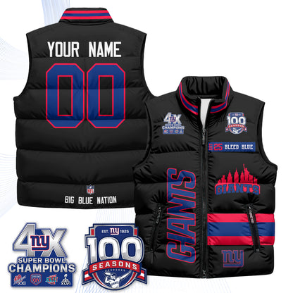 NYG 4X Champs S.Bowl Custom Puffer Vest - Printed