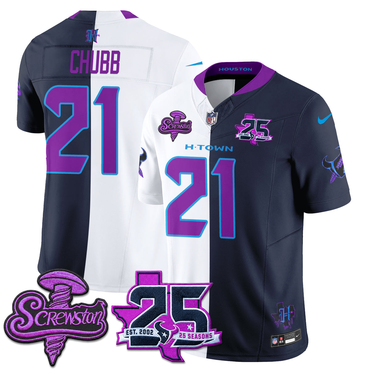 Houston Texans DJ Screw Split Vapor Jersey - Stitched
