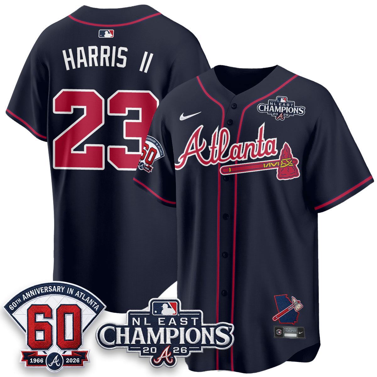 Atlanta Braves 2026 NL East Champs Vapor Jersey - Stitched