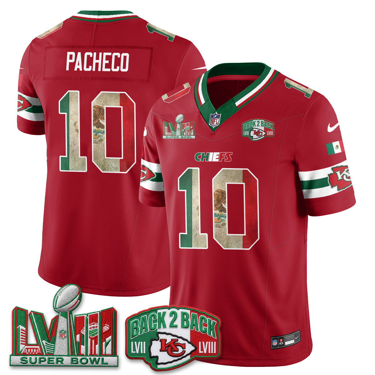 Kansas City Chiefs Mexico Edition Vapor Jersey - Stitched