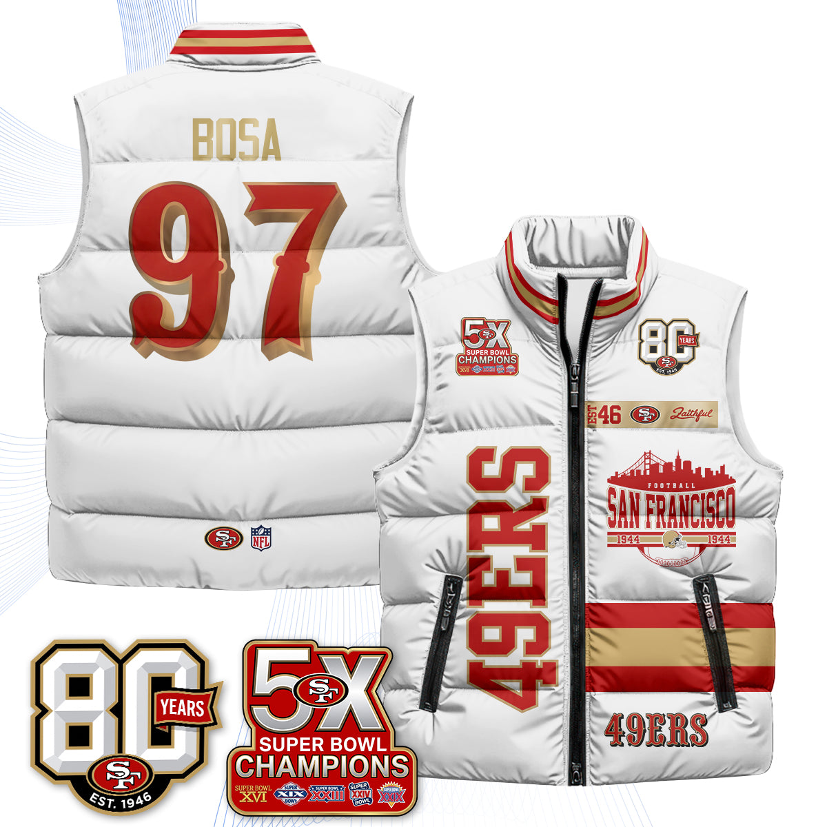 San Francisco 49ers Faithful to The Bay Puffer Vest - Printed