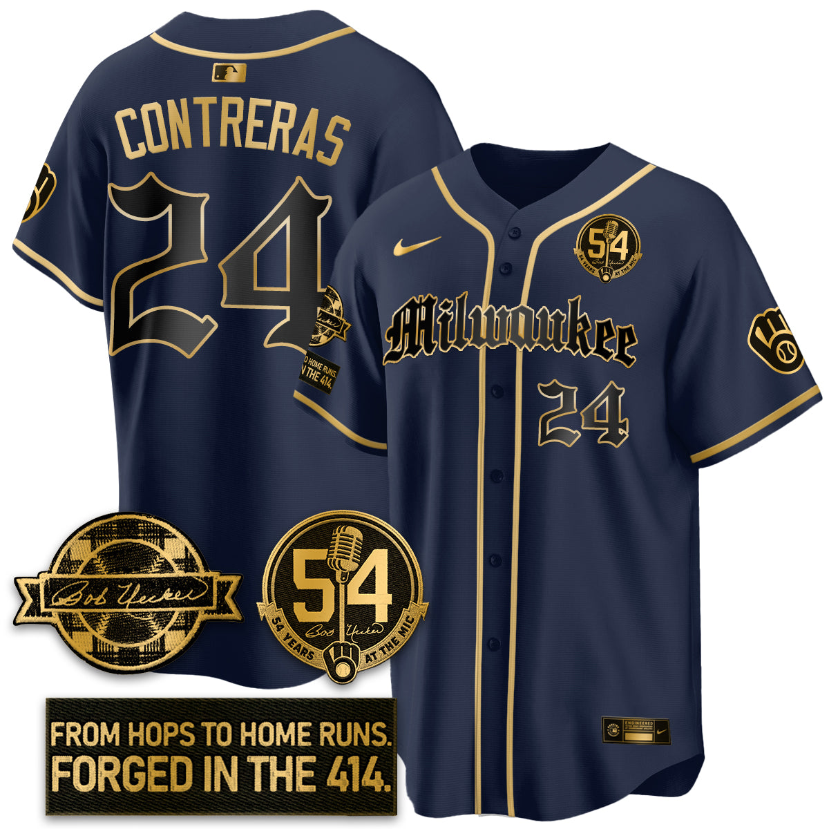MIL Bob Uecker Patch Vapor Premier Limited Jersey - Gothic Edition - All Stitched