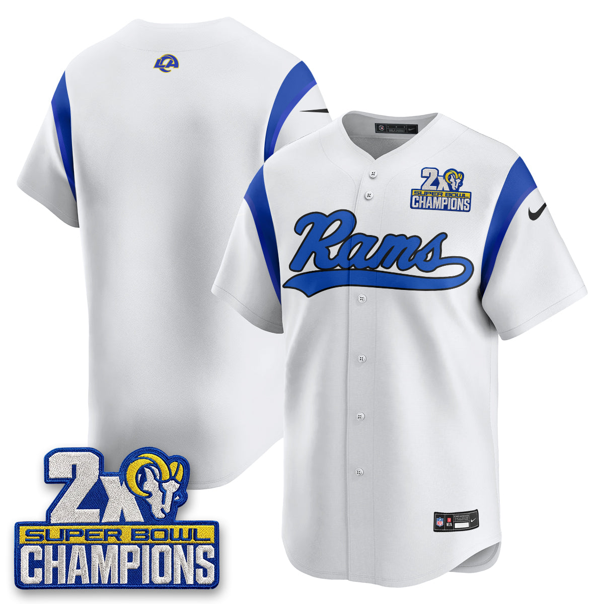 Los Angeles Rams 2X Champs Rivalries Baseball Vapor Jersey - Stitched