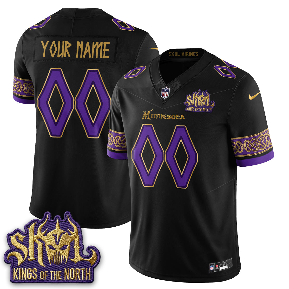MIN Fangear Edition Warrior Skol Patch Vikings Font Vapor Custom Jersey - Stitched