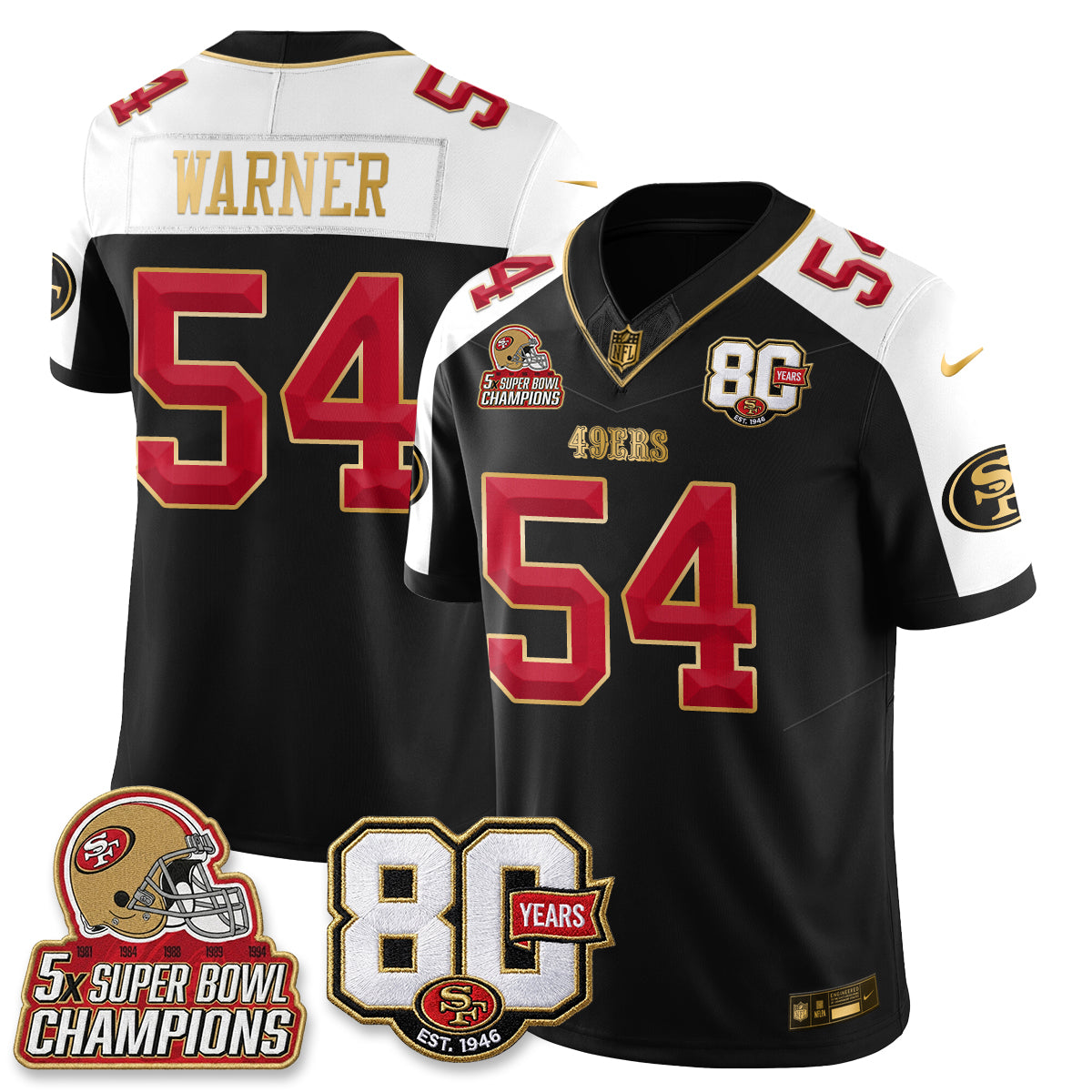 San Francisco 49ers 80 Years & 5X Champs Vapor Jersey - Stitched