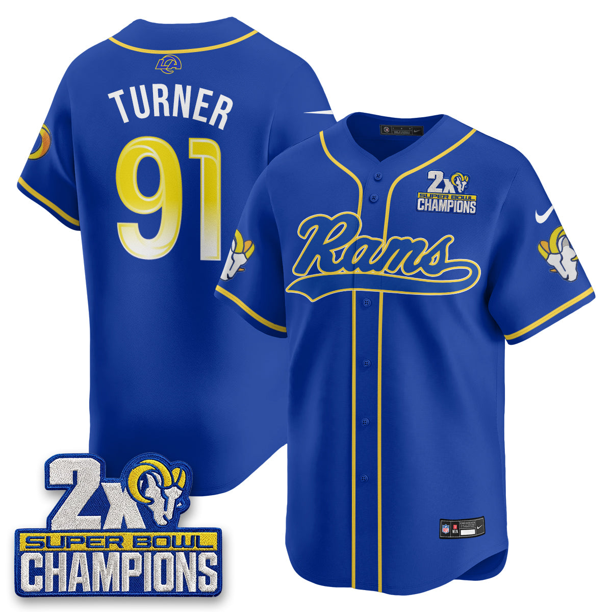 Los Angeles Rams 2X Champs Rivalries Baseball Vapor Jersey - Stitched
