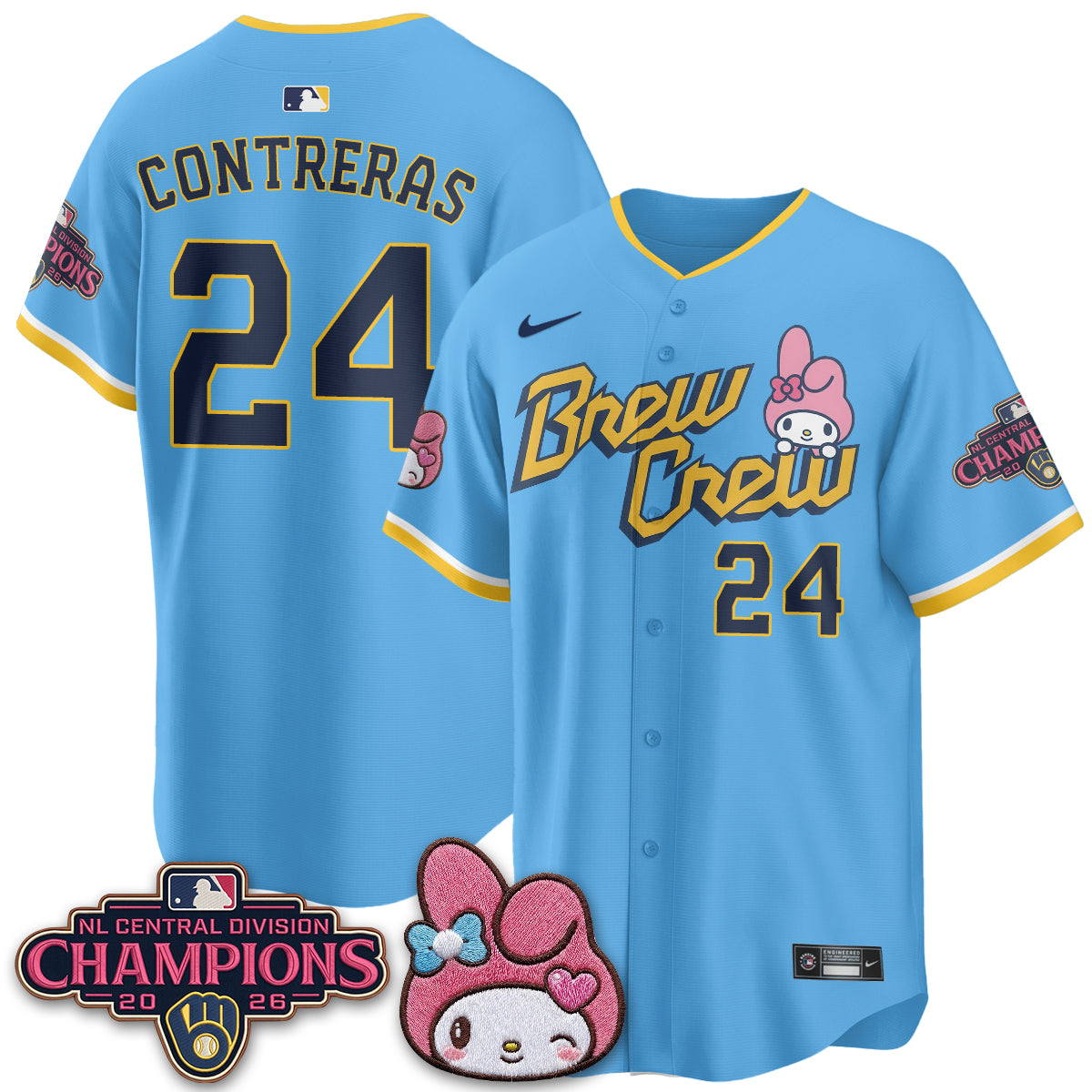 Milwaukee Brewers NL Central Champs x Pink Sanrio Friend  Vapor Jersey - Stitched