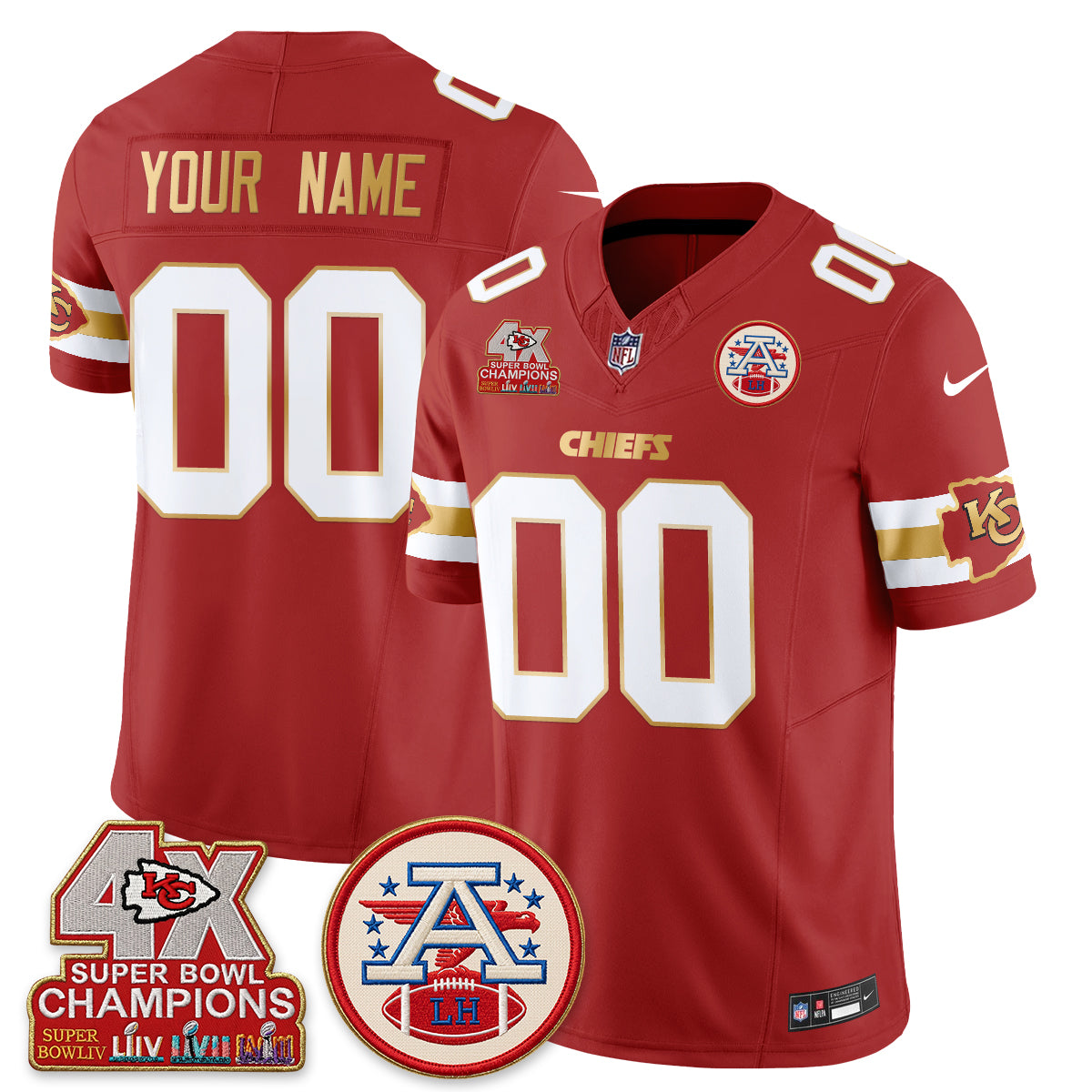 KC 4X Champs Gold Edition Vapor Custom Jersey - Stitched