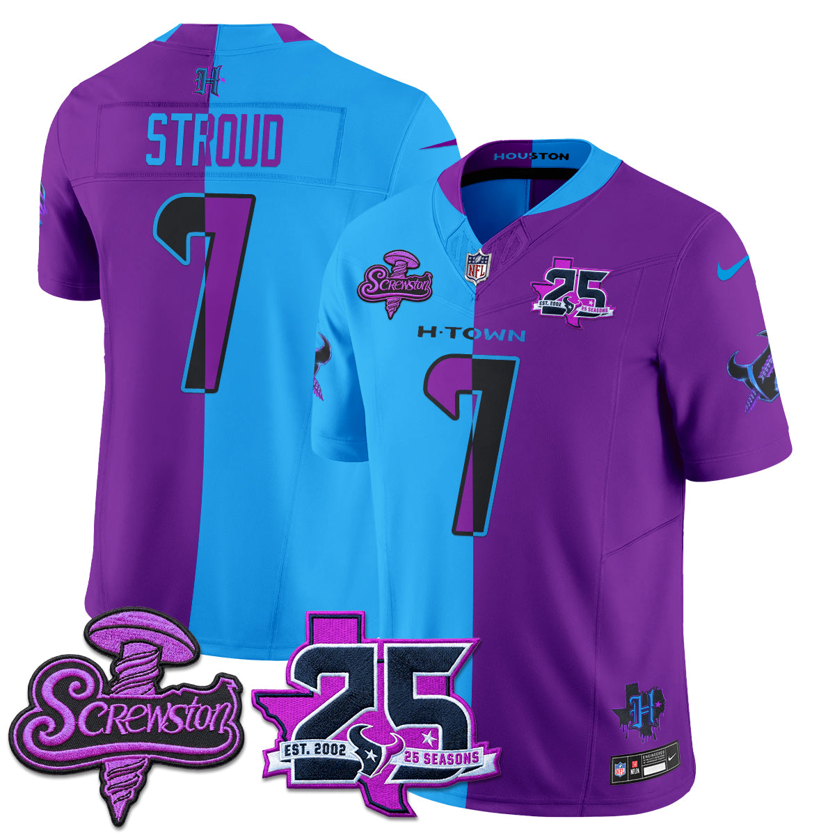 Houston Texans DJ Screw Split Vapor Jersey - Stitched