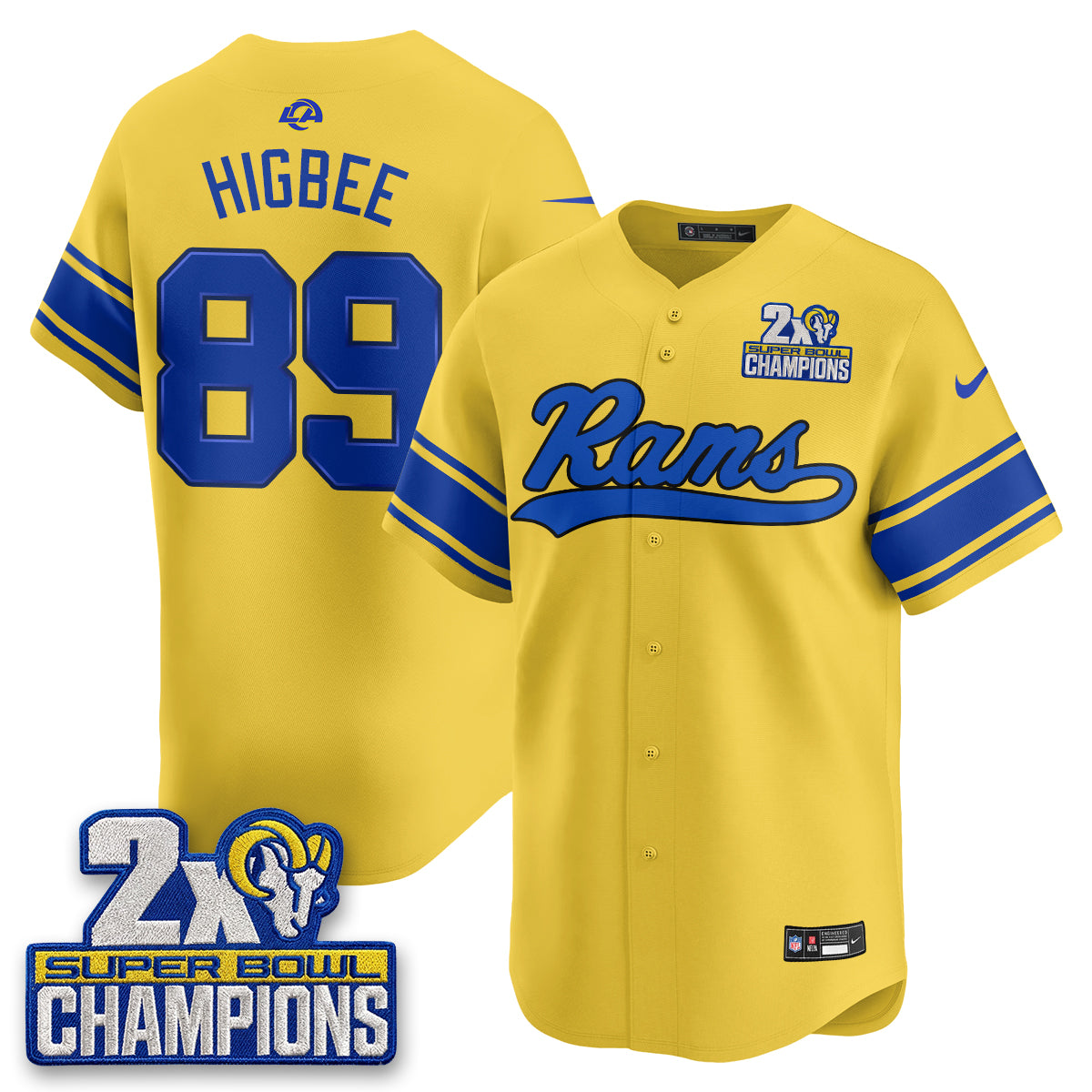 Los Angeles Rams 2X Champs Rivalries Baseball Vapor Jersey - Stitched