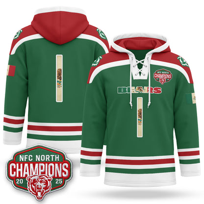 Chicago Bears 2026 Mexico NFC North Champions 2025 Patch Hockey Hoodie - Stitched