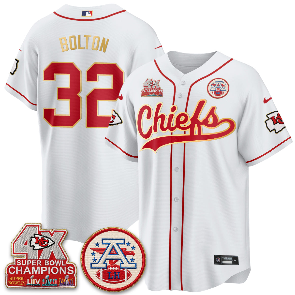 Kansas City Chiefs 4X Champs Gold Trim Edition Vapor Baseball Jersey - Stitched